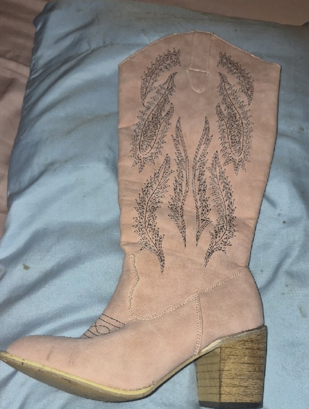 Suede Pink Western  Boot with Embroidered Detail - Picture 10 of 10